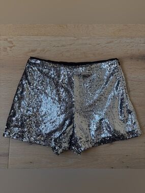Free People Sequin Shorts Womens M Silver Sparkle Party Festival Lined Glam*T22